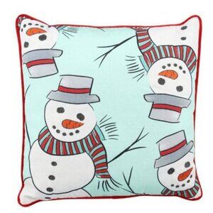Christmas Holiday Snowman 18" Throw Pillow Cushion Home Accents Red Snow Winter